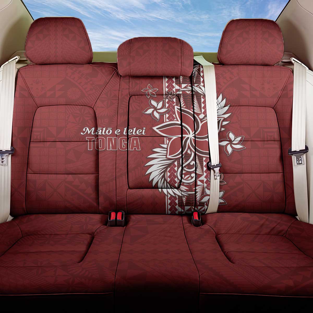 Tonga Language Week Back Car Seat Cover Malo e Lelei Kupesi Ngatu Pattern LT05 One Size Red - Polynesian Pride