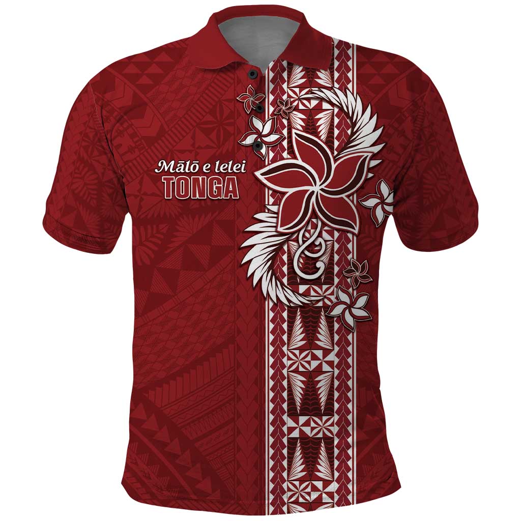 Tonga Language Week Polo Shirt Malo e Lelei Kupesi Ngatu Pattern LT05 Red - Polynesian Pride