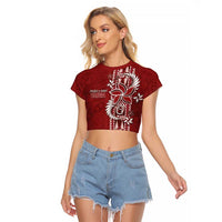 Tonga Language Week Raglan Cropped T Shirt Malo e Lelei Kupesi Ngatu Pattern LT05 Female Red - Polynesian Pride