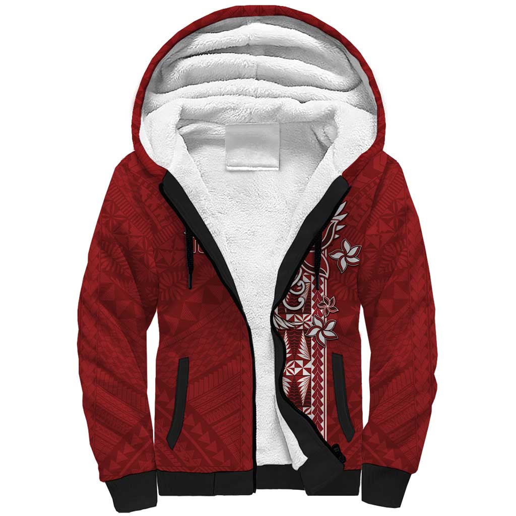 Tonga Language Week Sherpa Hoodie Malo e Lelei Kupesi Ngatu Pattern LT05 Unisex Red - Polynesian Pride