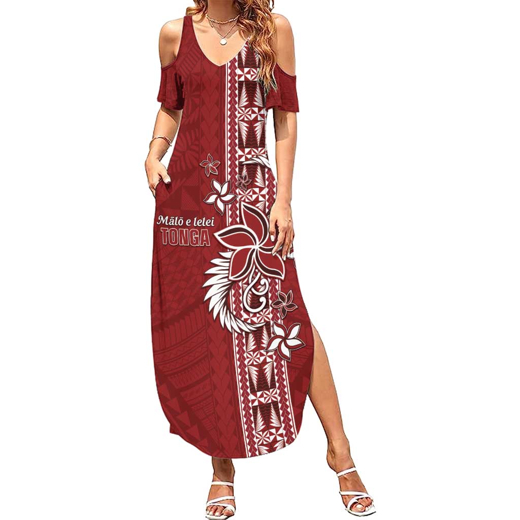 Tonga Language Week Summer Maxi Dress Malo e Lelei Kupesi Ngatu Pattern LT05 Women Red - Polynesian Pride
