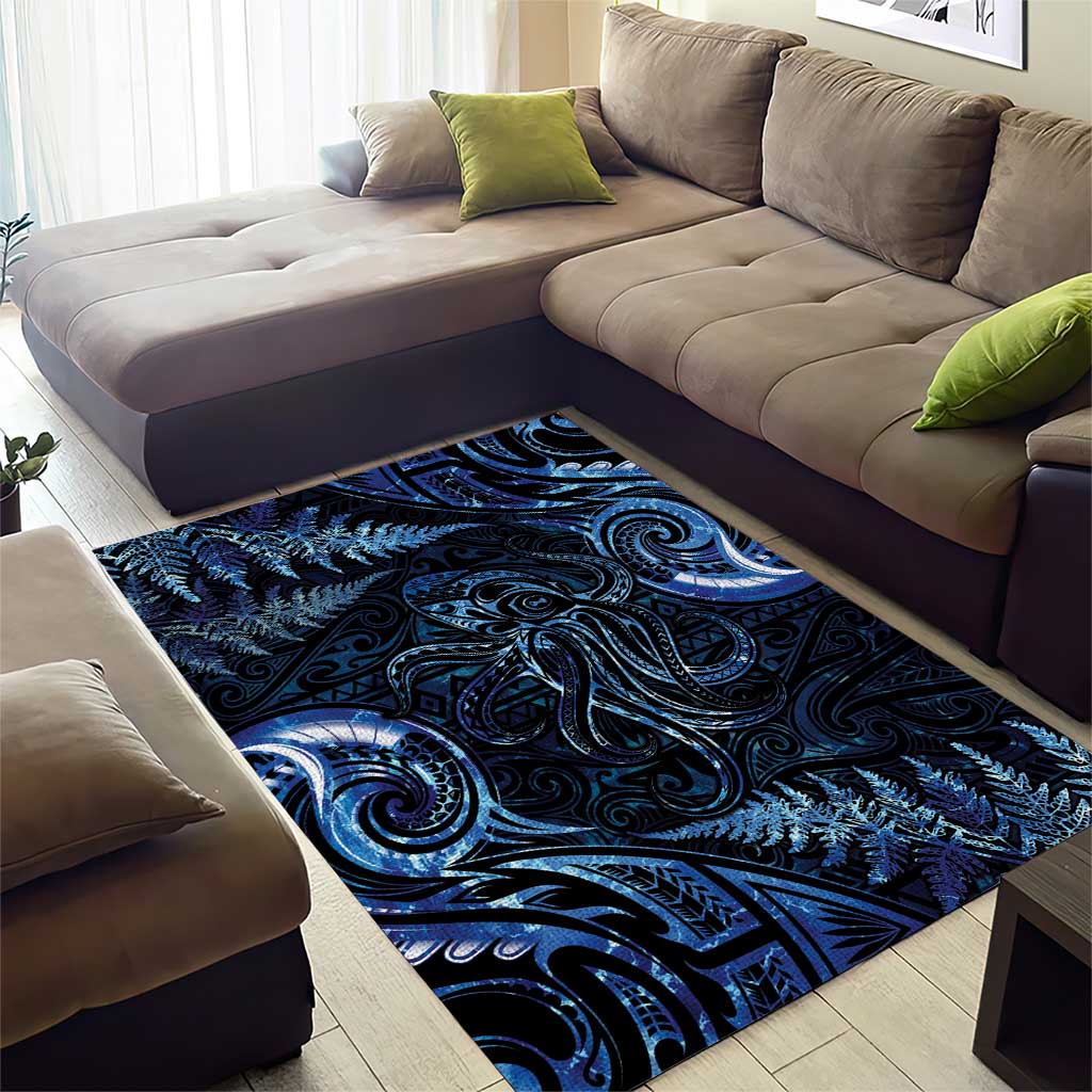 Aotearoa New Zealand Octopus Area Rug Silver Fern Maori Pattern LT05 - Polynesian Pride