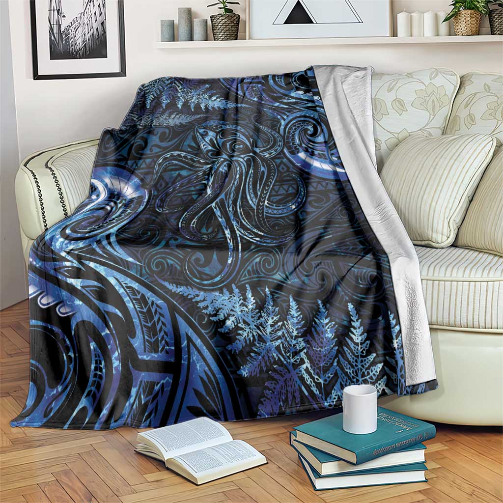 Aotearoa New Zealand Octopus Blanket Silver Fern Maori Pattern LT05 Blue - Polynesian Pride