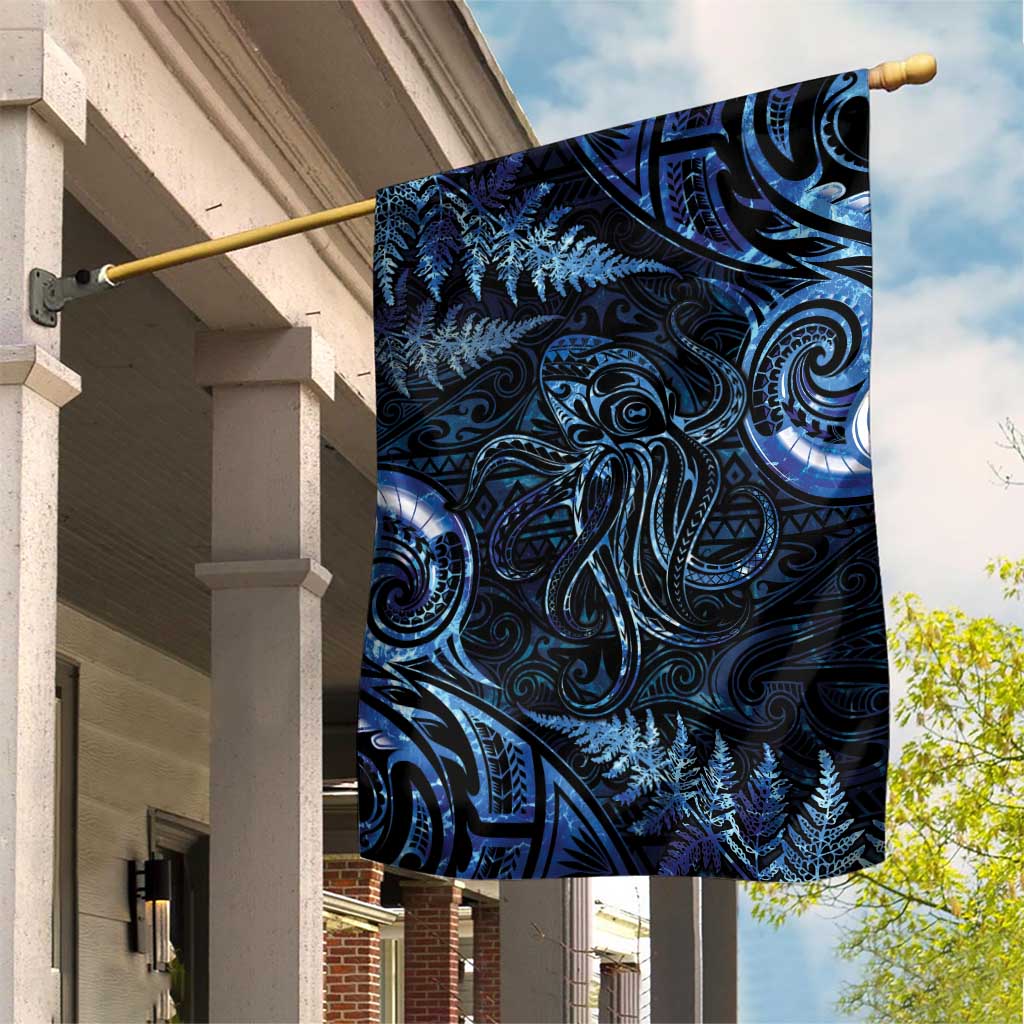 Aotearoa New Zealand Octopus Garden Flag Silver Fern Maori Pattern LT05 House Flag Blue - Polynesian Pride