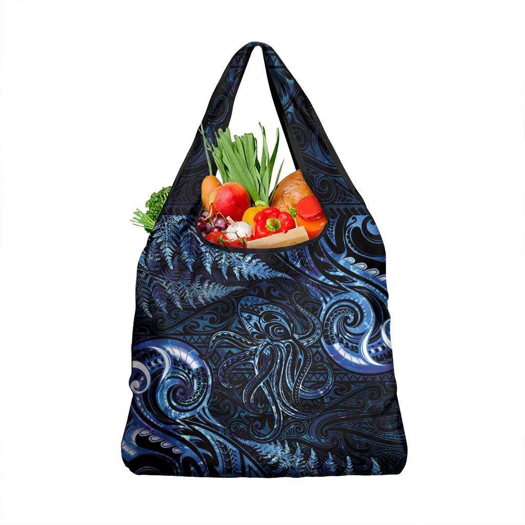 Aotearoa New Zealand Octopus Grocery Bag Silver Fern Maori Pattern LT05 1-pack One Size Blue - Polynesian Pride