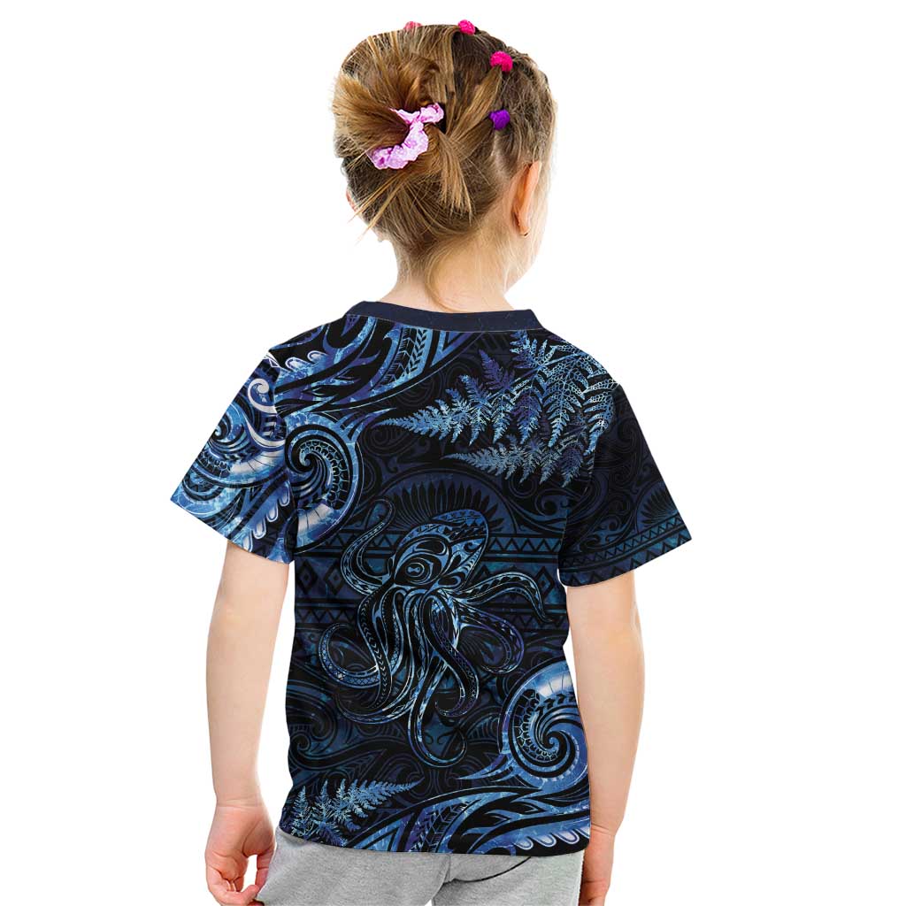 Aotearoa New Zealand Octopus Kid T Shirt Silver Fern Maori Pattern LT05 - Polynesian Pride