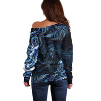 Aotearoa New Zealand Octopus Off Shoulder Sweater Silver Fern Maori Pattern LT05 - Polynesian Pride