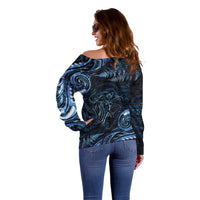 Aotearoa New Zealand Octopus Off Shoulder Sweater Silver Fern Maori Pattern LT05 - Polynesian Pride