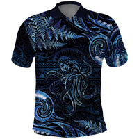 Aotearoa New Zealand Octopus Polo Shirt Silver Fern Maori Pattern LT05 Blue - Polynesian Pride