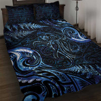 Aotearoa New Zealand Octopus Quilt Bed Set Silver Fern Maori Pattern LT05 Blue - Polynesian Pride