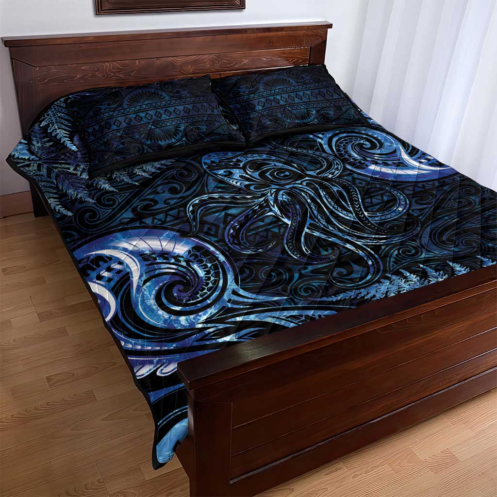 Aotearoa New Zealand Octopus Quilt Bed Set Silver Fern Maori Pattern LT05 - Polynesian Pride