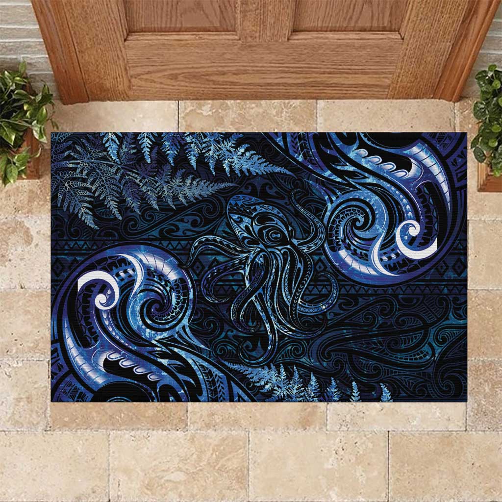 Aotearoa New Zealand Octopus Rubber Doormat Silver Fern Maori Pattern LT05 Blue - Polynesian Pride