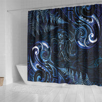 Aotearoa New Zealand Octopus Shower Curtain Silver Fern Maori Pattern LT05 - Polynesian Pride