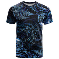 Aotearoa New Zealand Octopus T Shirt Silver Fern Maori Pattern LT05 Blue - Polynesian Pride