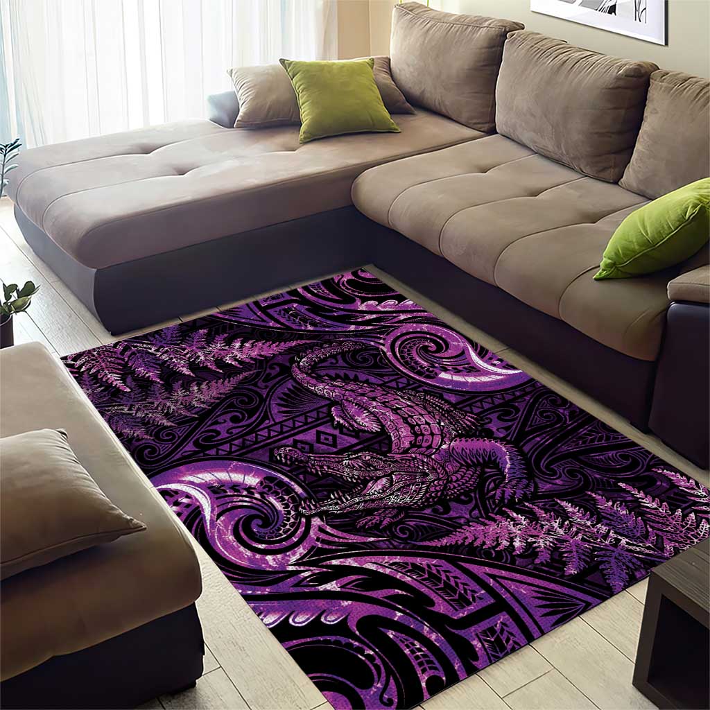 Aotearoa New Zealand Crocodile Area Rug Silver Fern Maori Pattern LT05 - Polynesian Pride