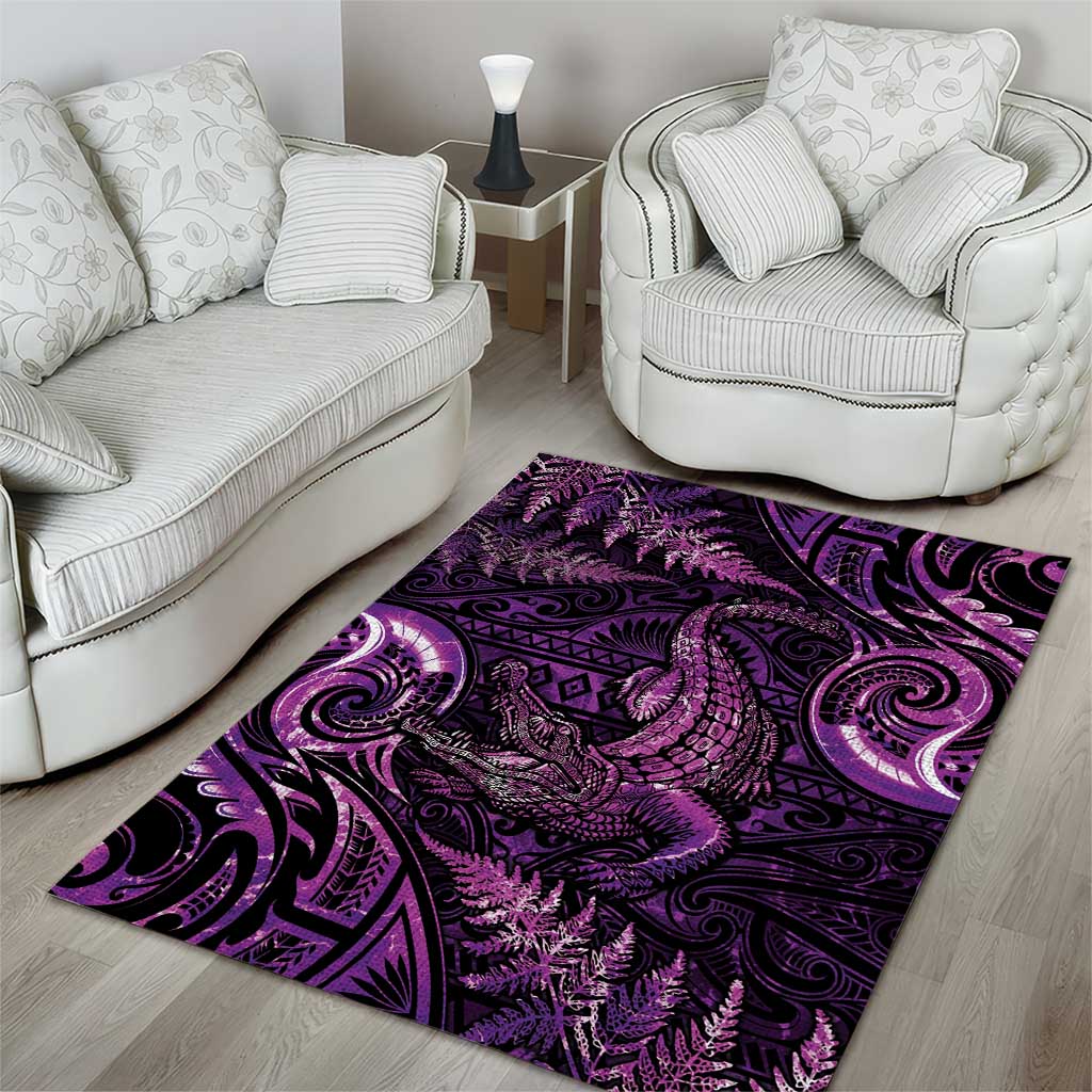 Aotearoa New Zealand Crocodile Area Rug Silver Fern Maori Pattern LT05 - Polynesian Pride