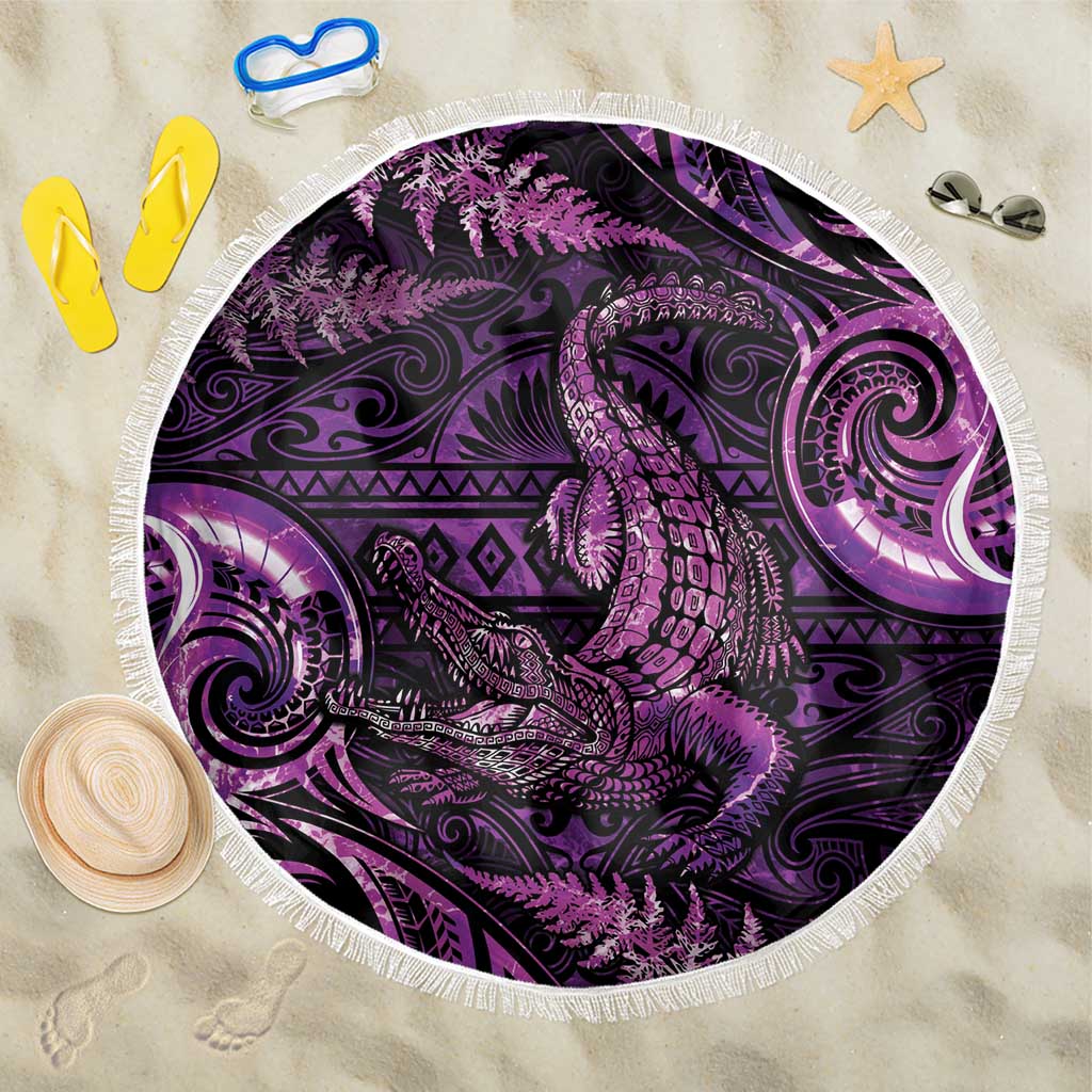 Aotearoa New Zealand Crocodile Beach Blanket Silver Fern Maori Pattern LT05 One Size 150cm Purple - Polynesian Pride
