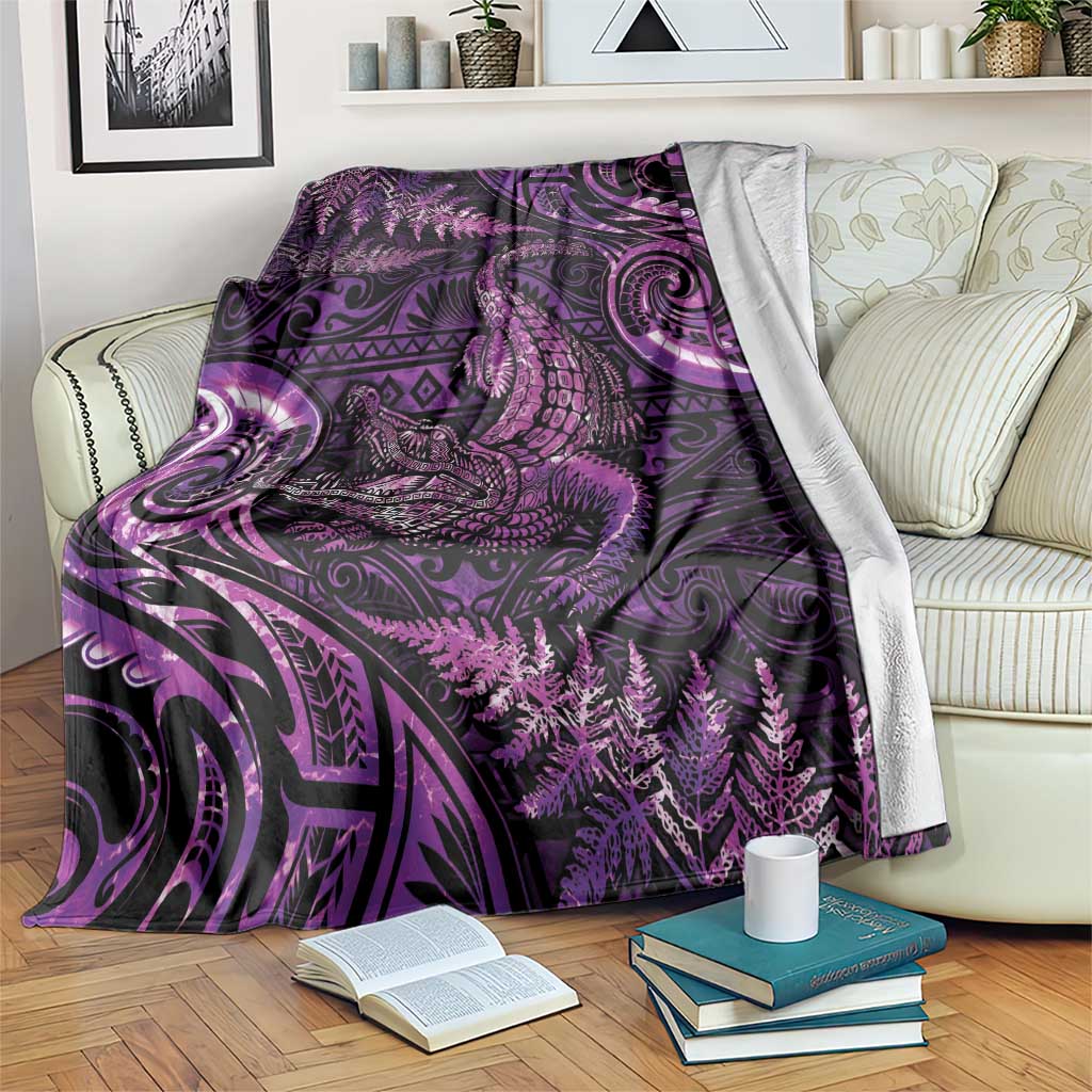 Aotearoa New Zealand Crocodile Blanket Silver Fern Maori Pattern LT05 Purple - Polynesian Pride