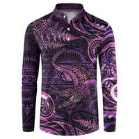 Aotearoa New Zealand Crocodile Button Sweatshirt Silver Fern Maori Pattern LT05 Purple - Polynesian Pride