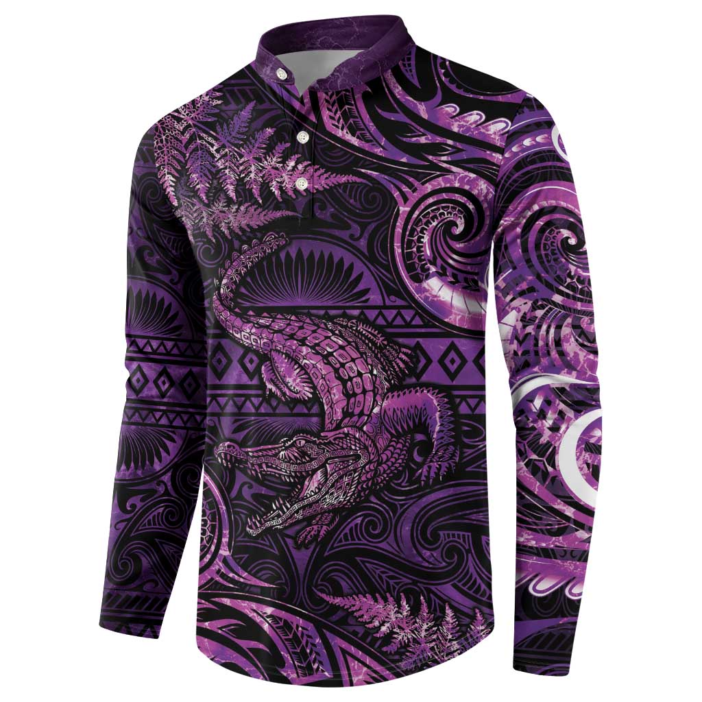 Aotearoa New Zealand Crocodile Button Sweatshirt Silver Fern Maori Pattern LT05 - Polynesian Pride