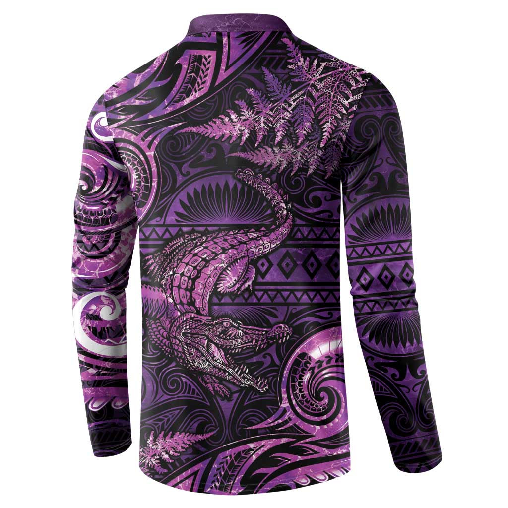 Aotearoa New Zealand Crocodile Button Sweatshirt Silver Fern Maori Pattern LT05 - Polynesian Pride