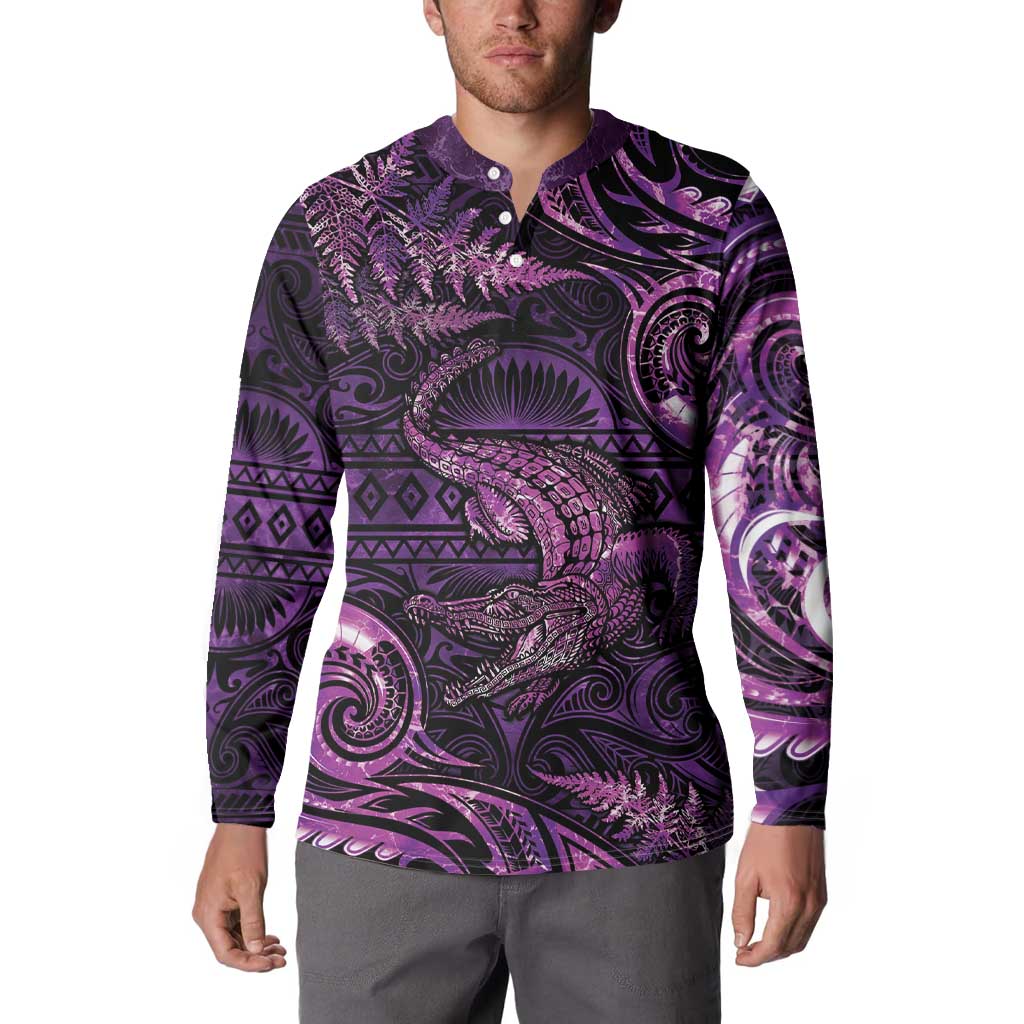 Aotearoa New Zealand Crocodile Button Sweatshirt Silver Fern Maori Pattern LT05 - Polynesian Pride