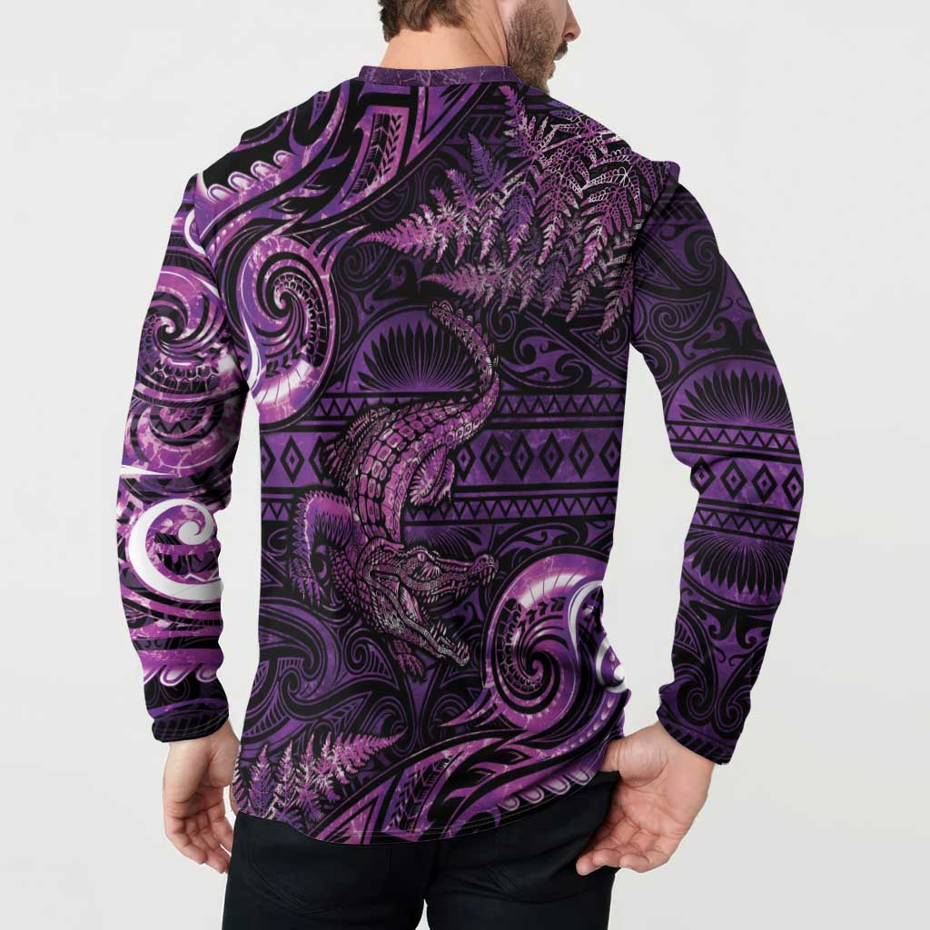 Aotearoa New Zealand Crocodile Button Sweatshirt Silver Fern Maori Pattern LT05 - Polynesian Pride