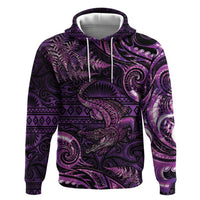 Aotearoa New Zealand Crocodile Hoodie Silver Fern Maori Pattern LT05 Pullover Hoodie Purple - Polynesian Pride