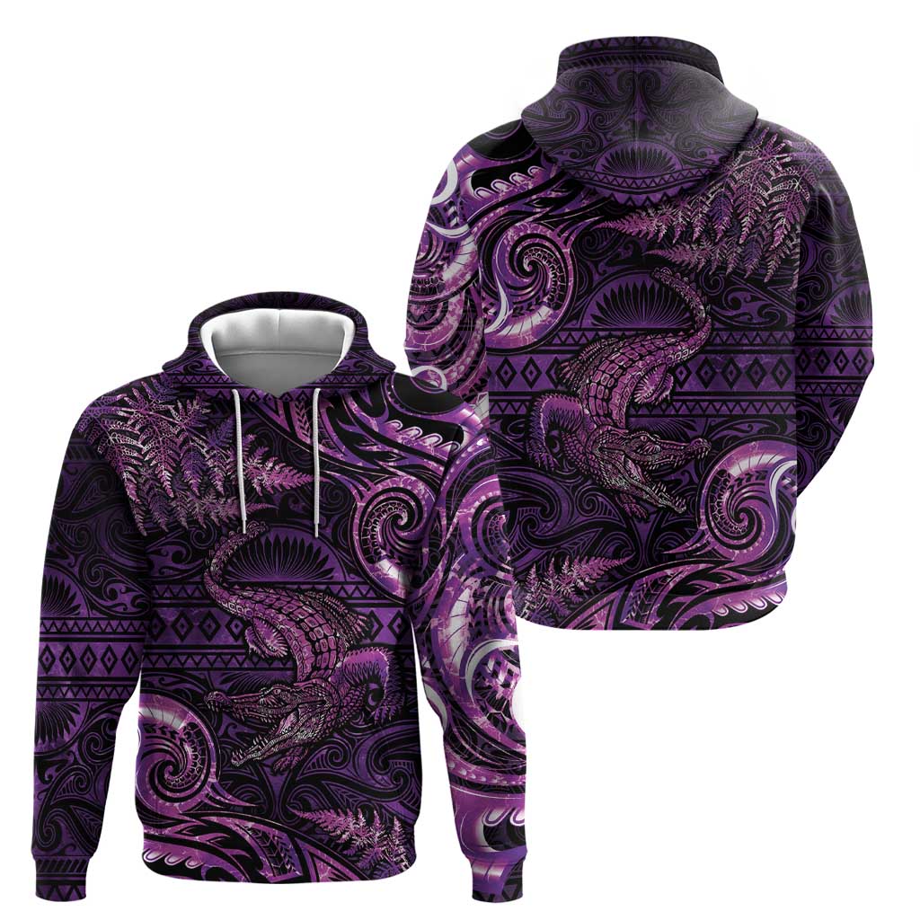 Aotearoa New Zealand Crocodile Hoodie Silver Fern Maori Pattern LT05 - Polynesian Pride