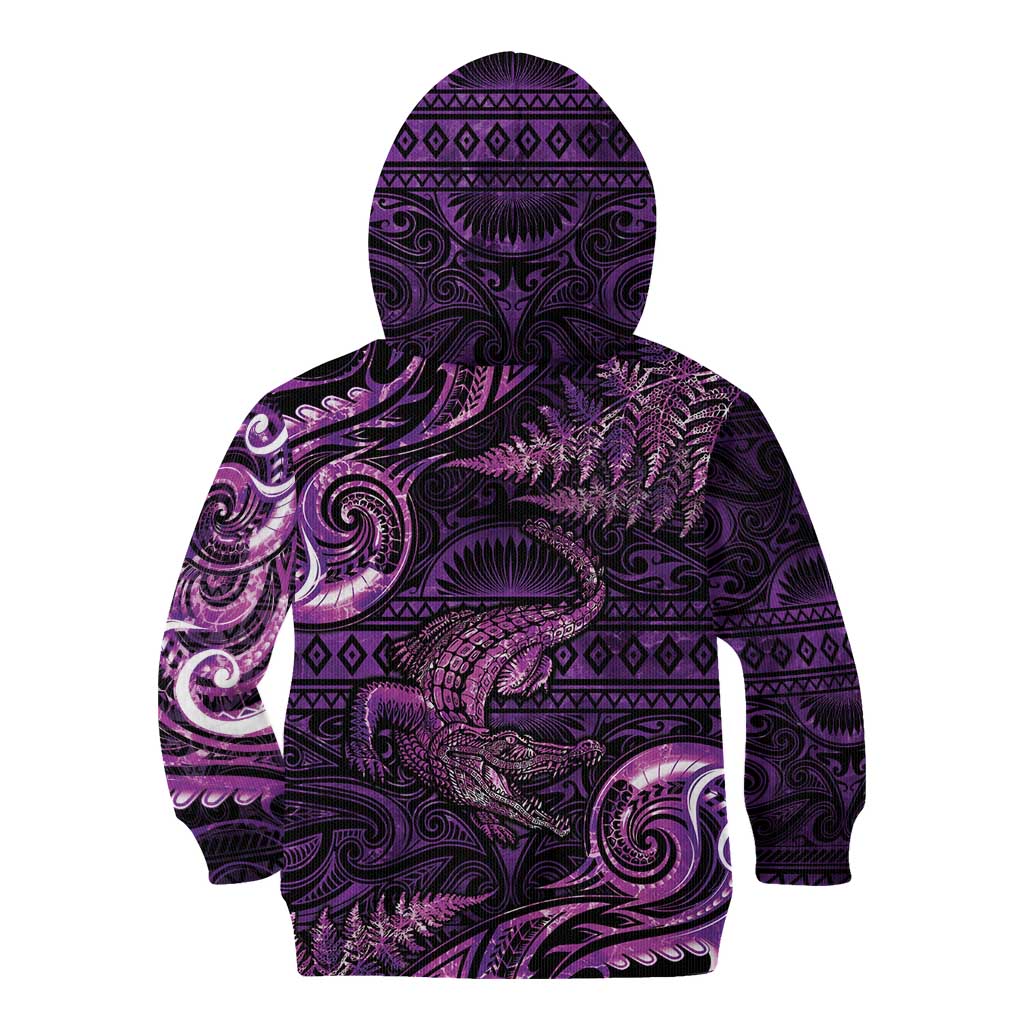 Aotearoa New Zealand Crocodile Kid Hoodie Silver Fern Maori Pattern LT05 - Polynesian Pride