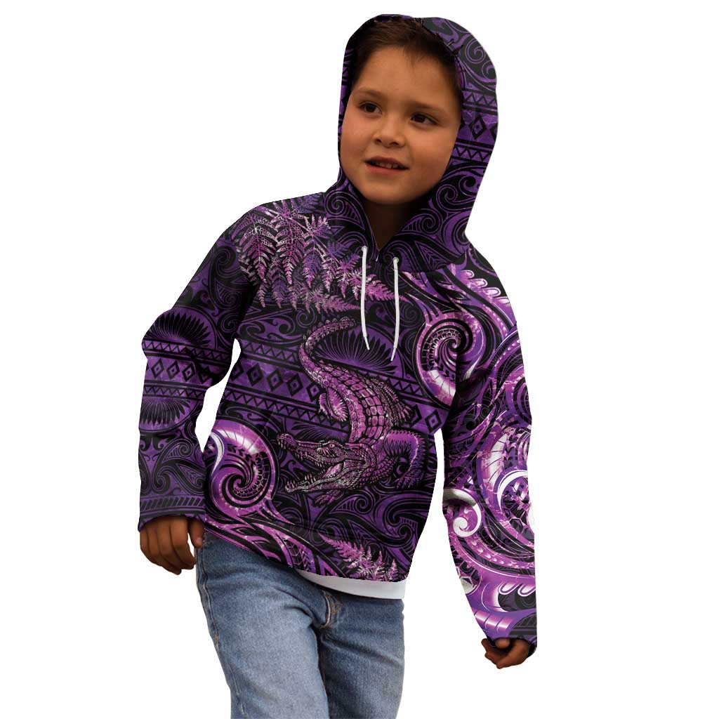 Aotearoa New Zealand Crocodile Kid Hoodie Silver Fern Maori Pattern LT05 - Polynesian Pride
