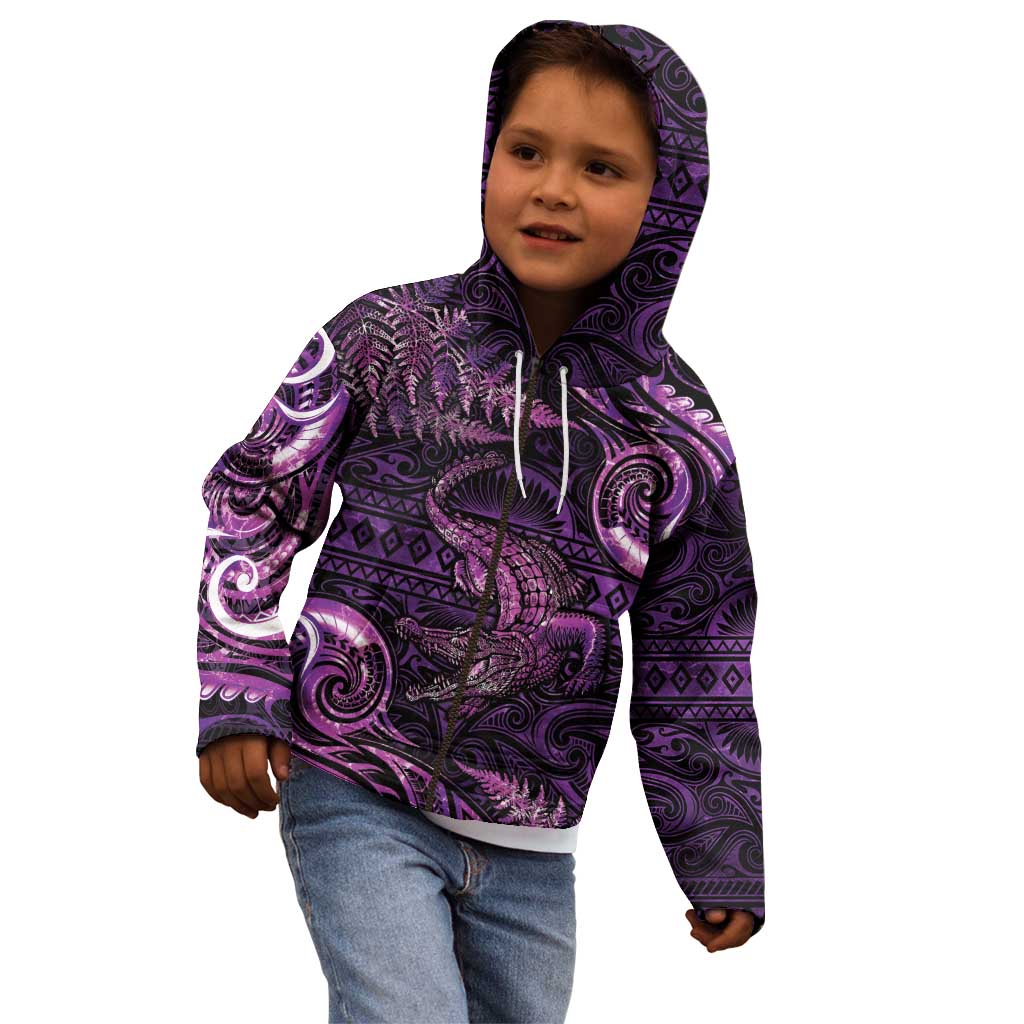 Aotearoa New Zealand Crocodile Kid Hoodie Silver Fern Maori Pattern LT05 - Polynesian Pride