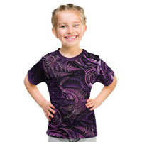 Aotearoa New Zealand Crocodile Kid T Shirt Silver Fern Maori Pattern LT05 Purple - Polynesian Pride