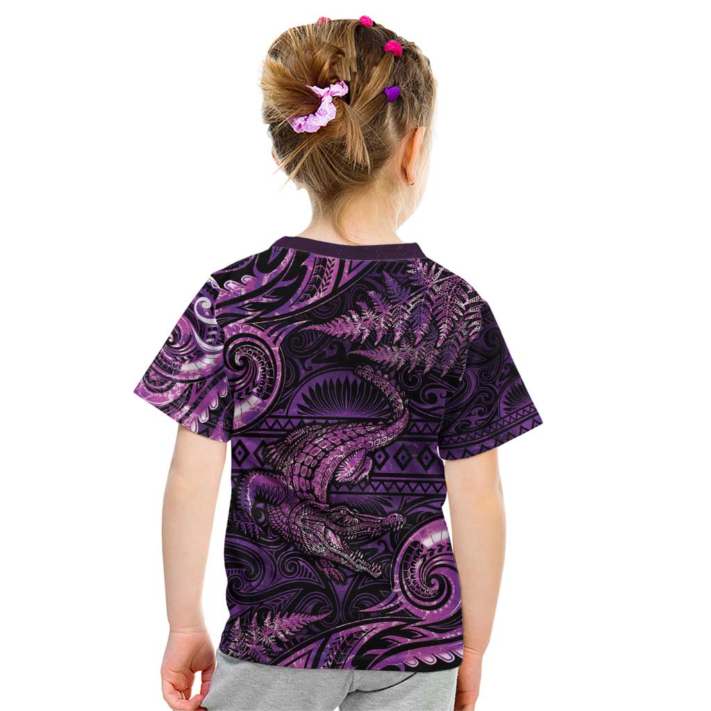 Aotearoa New Zealand Crocodile Kid T Shirt Silver Fern Maori Pattern LT05 - Polynesian Pride