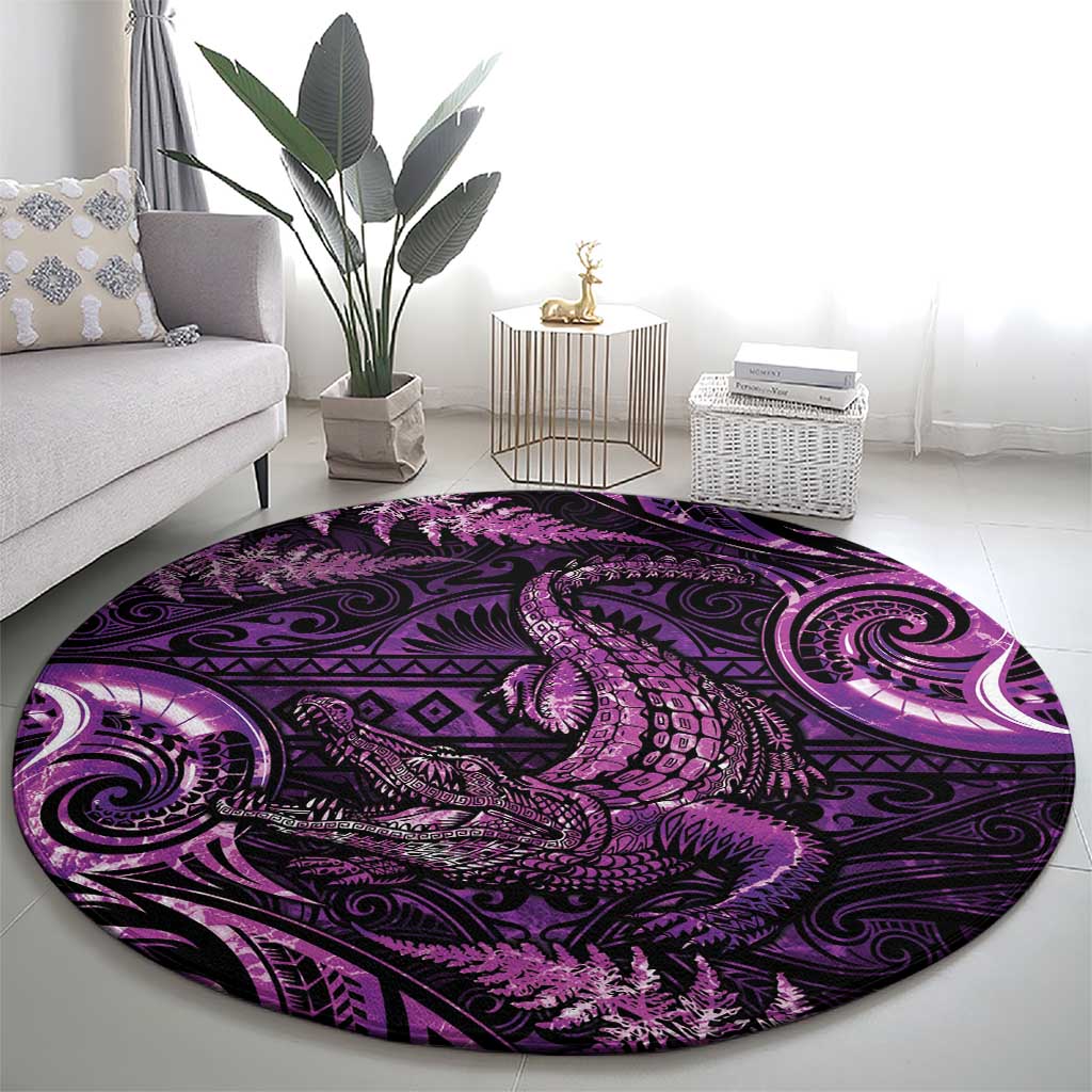 Aotearoa New Zealand Crocodile Round Carpet Silver Fern Maori Pattern LT05 - Polynesian Pride