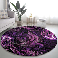 Aotearoa New Zealand Crocodile Round Carpet Silver Fern Maori Pattern LT05 - Polynesian Pride