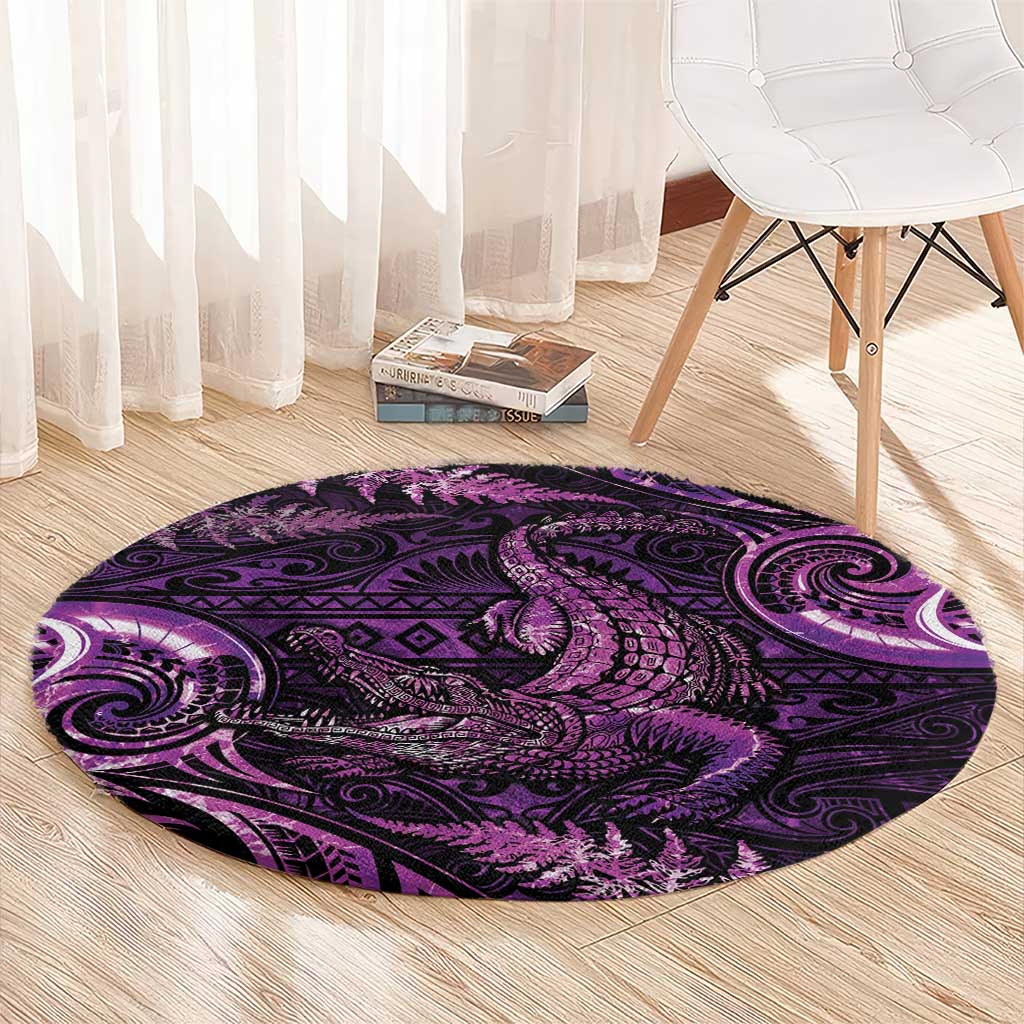 Aotearoa New Zealand Crocodile Round Carpet Silver Fern Maori Pattern LT05 - Polynesian Pride