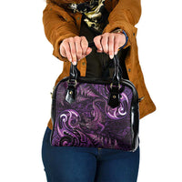 Aotearoa New Zealand Crocodile Shoulder Handbag Silver Fern Maori Pattern LT05 One Size Purple - Polynesian Pride