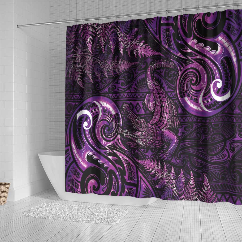 Aotearoa New Zealand Crocodile Shower Curtain Silver Fern Maori Pattern LT05 - Polynesian Pride