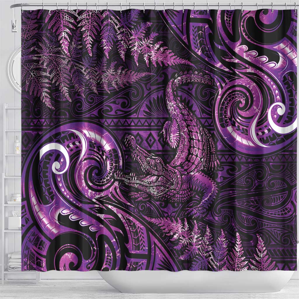 Aotearoa New Zealand Crocodile Shower Curtain Silver Fern Maori Pattern LT05 - Polynesian Pride
