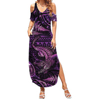 Aotearoa New Zealand Crocodile Summer Maxi Dress Silver Fern Maori Pattern LT05 Women Purple - Polynesian Pride