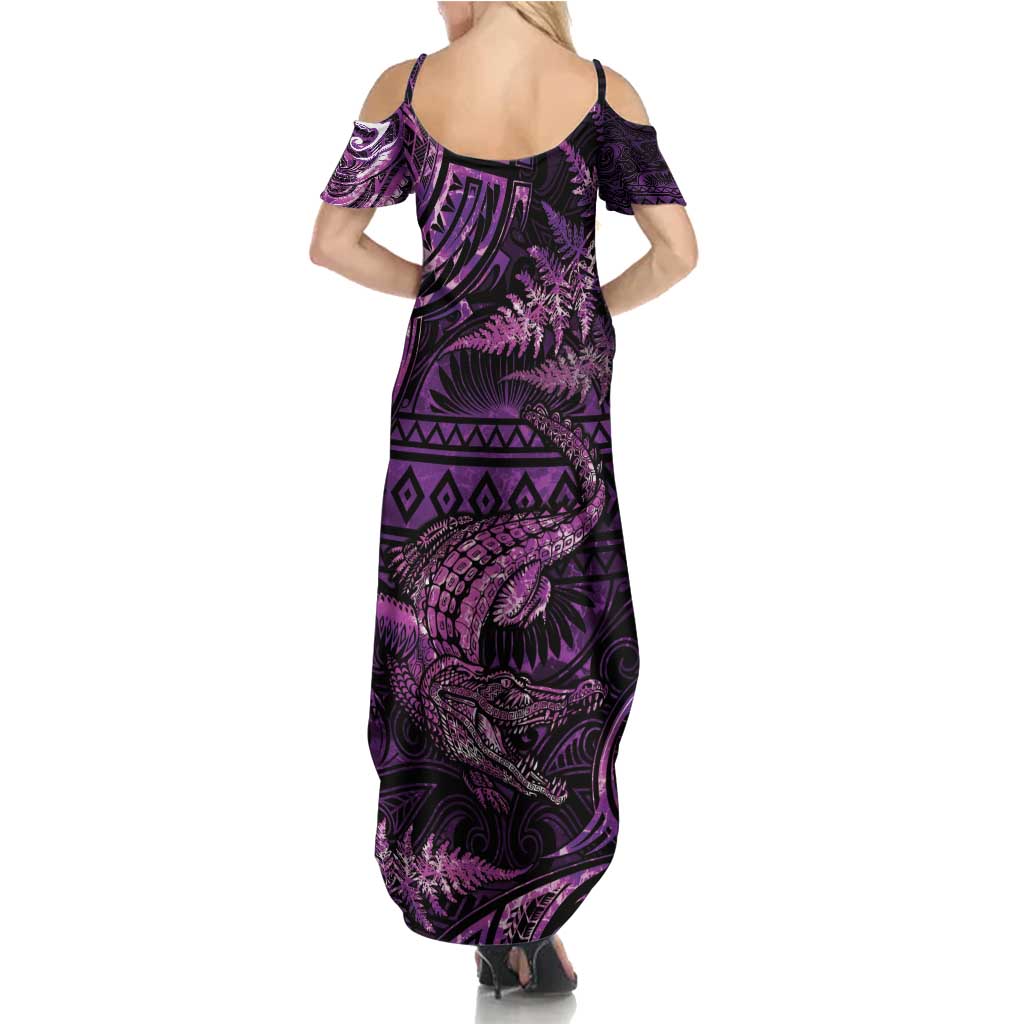 Aotearoa New Zealand Crocodile Summer Maxi Dress Silver Fern Maori Pattern LT05 - Polynesian Pride
