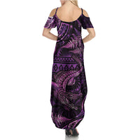 Aotearoa New Zealand Crocodile Summer Maxi Dress Silver Fern Maori Pattern LT05 - Polynesian Pride
