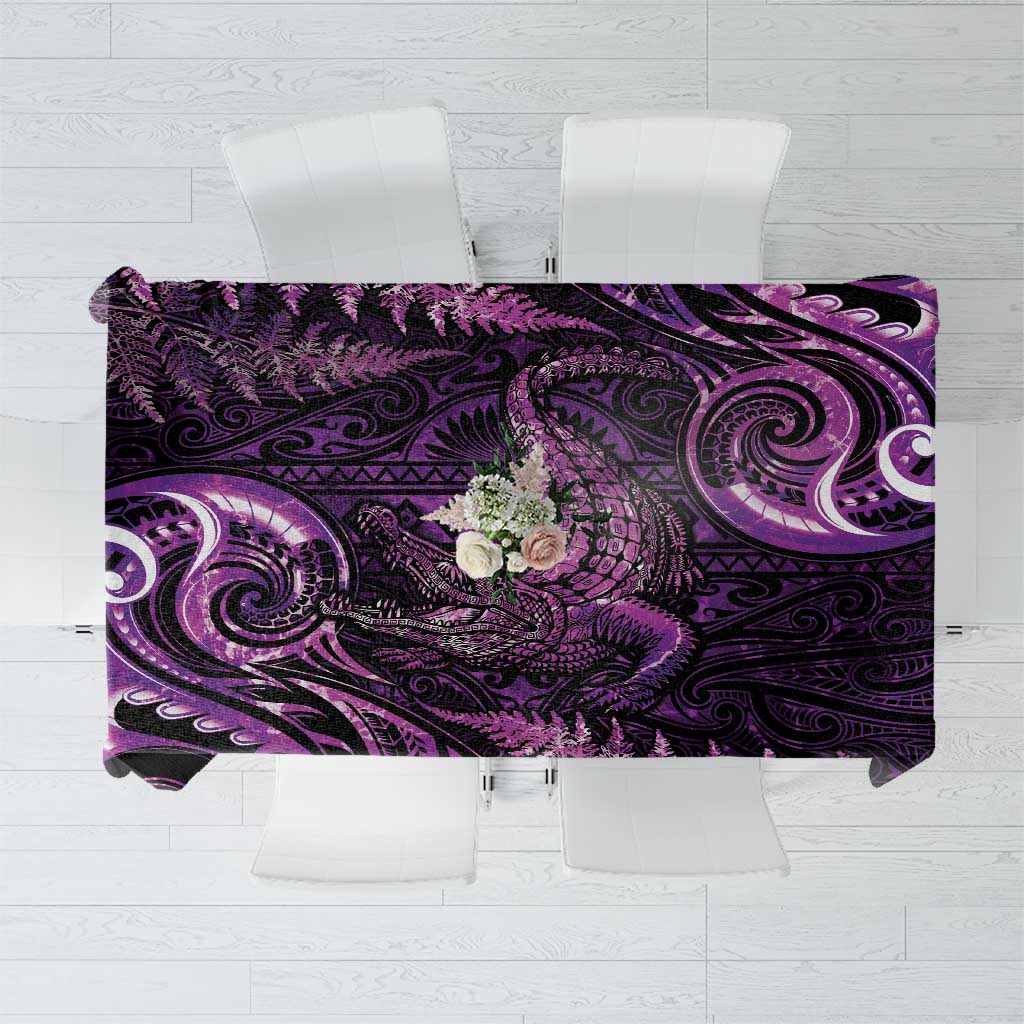 Aotearoa New Zealand Crocodile Tablecloth Silver Fern Maori Pattern LT05 Purple - Polynesian Pride