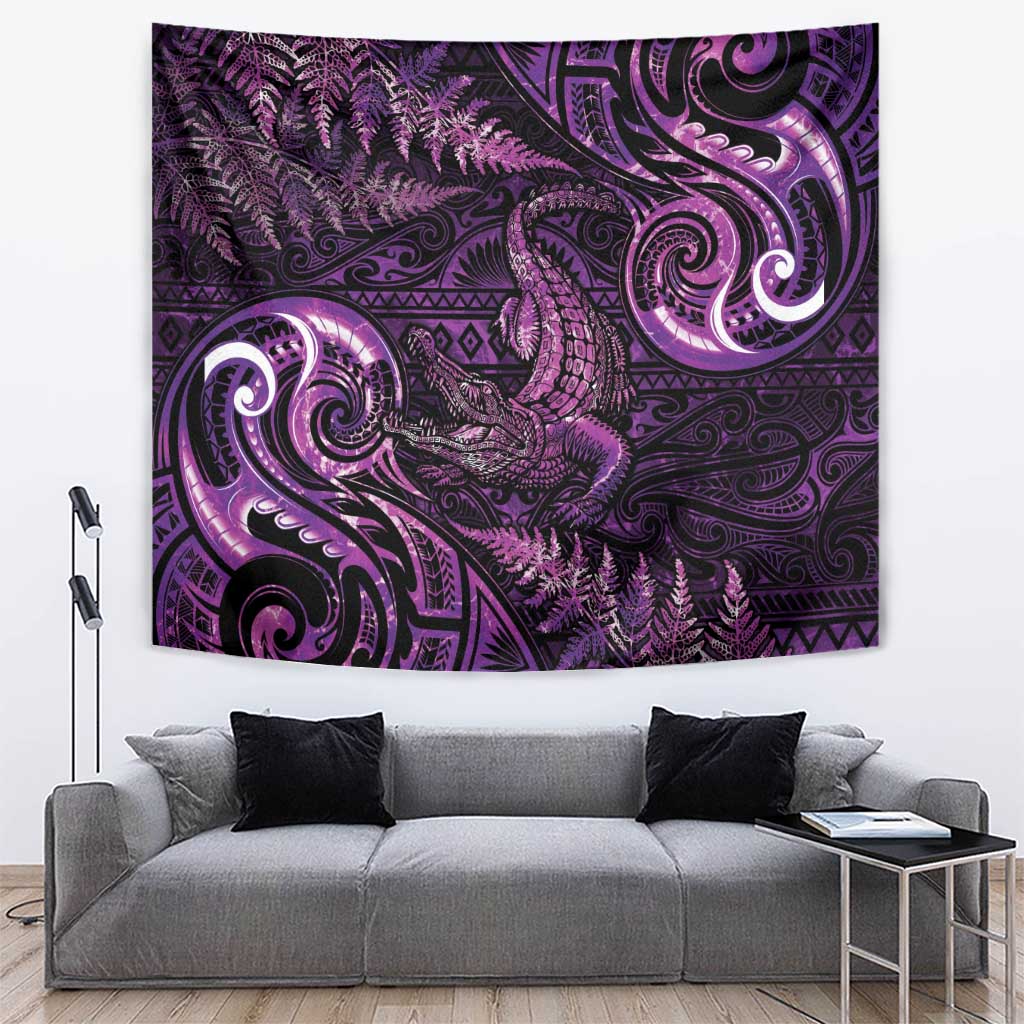 Aotearoa New Zealand Crocodile Tapestry Silver Fern Maori Pattern LT05 Purple - Polynesian Pride