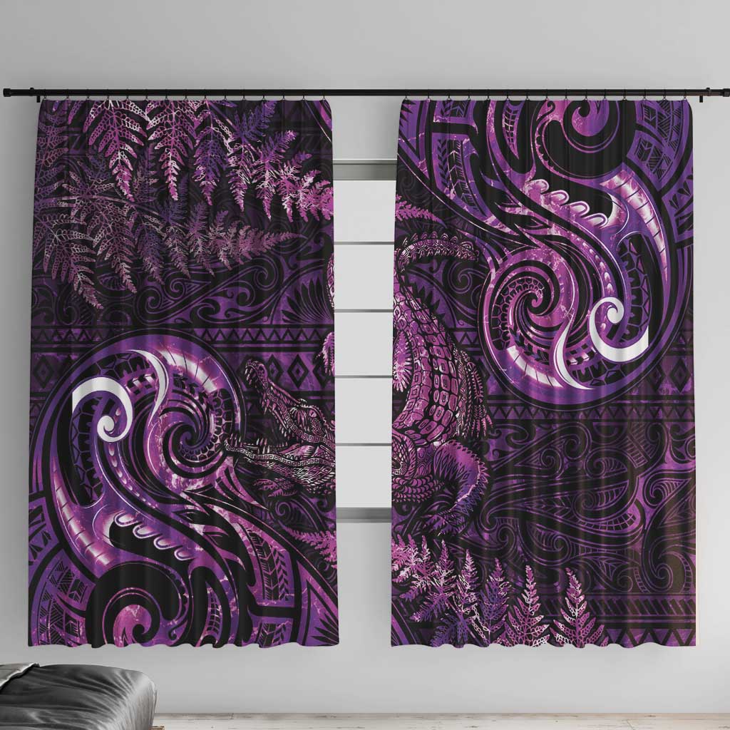 Aotearoa New Zealand Crocodile Window Curtain Silver Fern Maori Pattern LT05 With Hooks Purple - Polynesian Pride