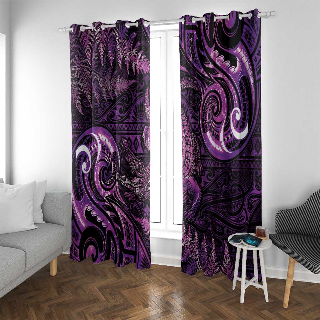 Aotearoa New Zealand Crocodile Window Curtain Silver Fern Maori Pattern LT05 With Grommets Purple - Polynesian Pride