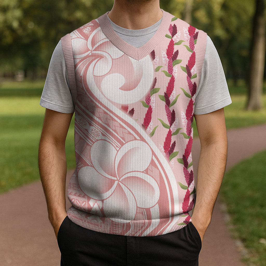 Samoa Teuila Christmas Knitted V-Neck Vest Pink Samoan Siapo Motifs LT05 - Polynesian Pride