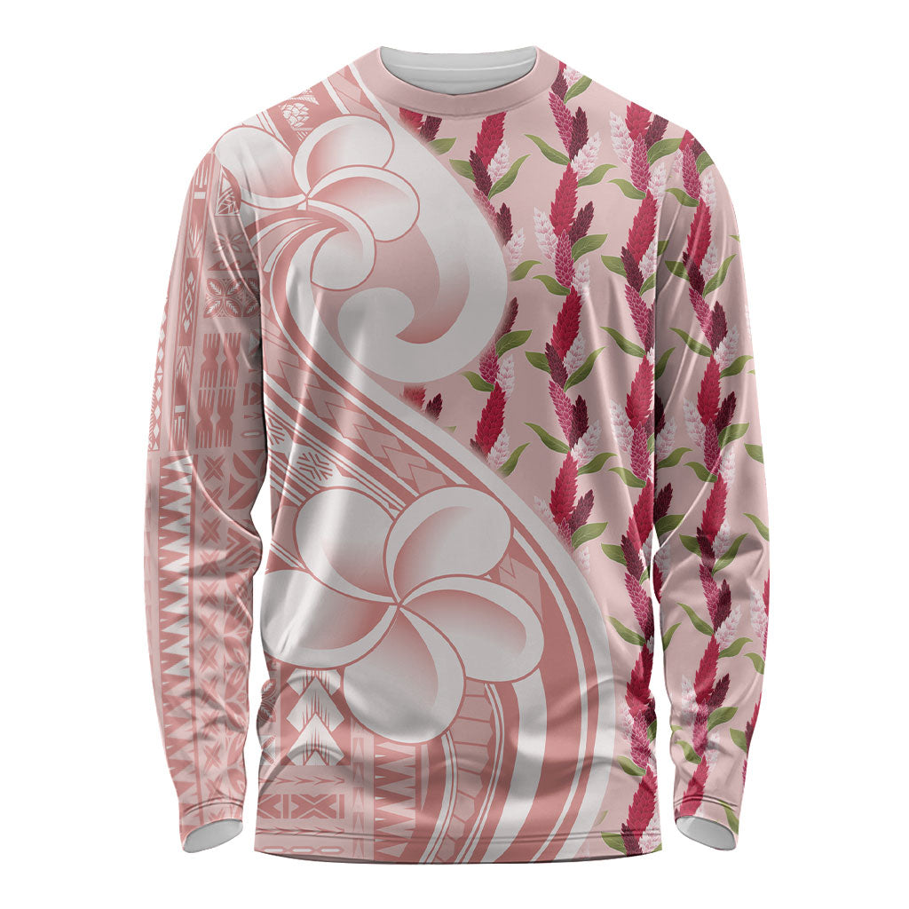 Samoa Teuila Long Sleeve Shirt Pink Samoan Siapo Motifs LT05 Unisex Pink - Polynesian Pride