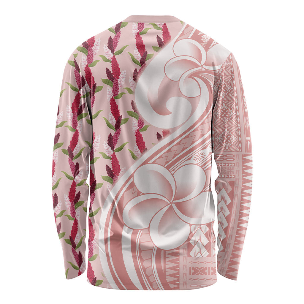 Samoa Teuila Long Sleeve Shirt Pink Samoan Siapo Motifs LT05 - Polynesian Pride